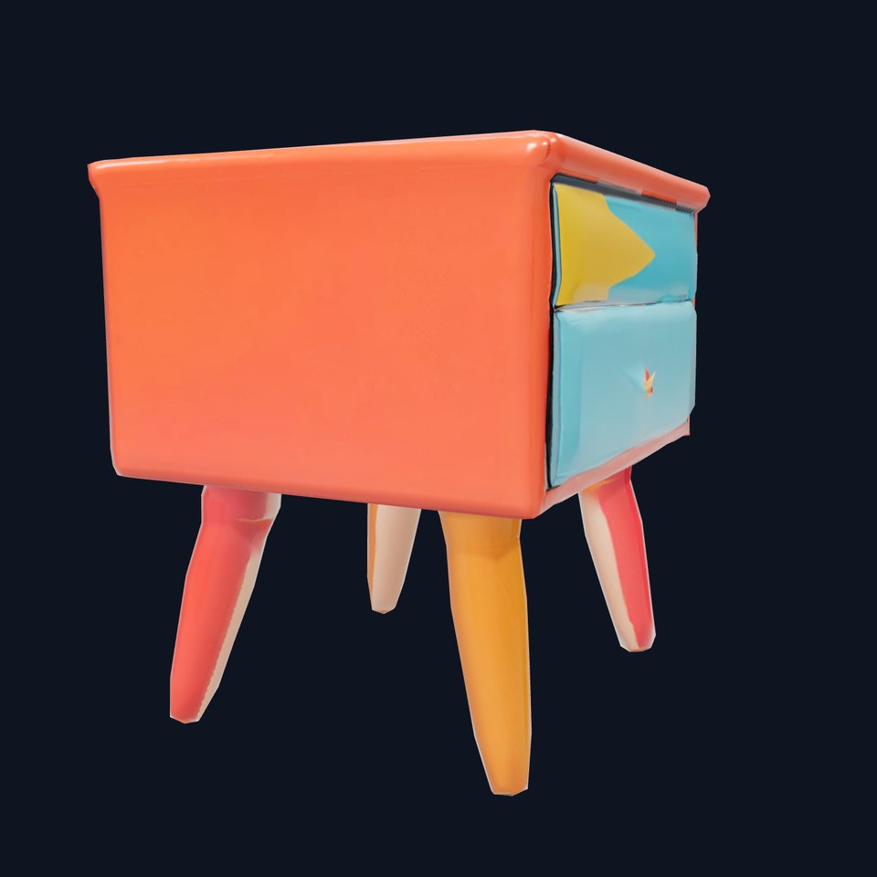 Colorful Retro Nightstand Model Pack with Two Drawers
