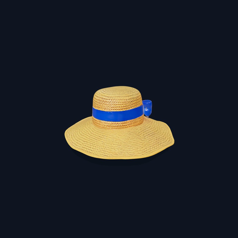 Straw Sun Hat with Blue Ribbon model pack