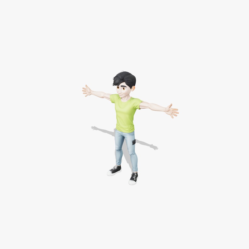 Stylized Young Male Character in Green T-Shirt