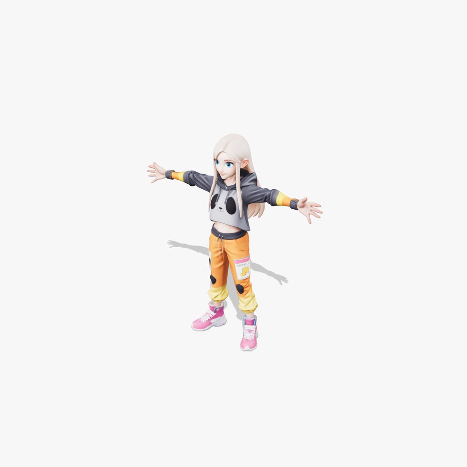 Stylized Female Character in Panda Hoodie