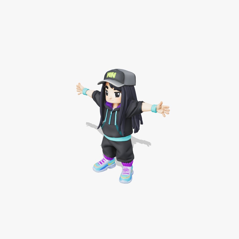 Stylized Blocky Male Character in Urban Streetwear