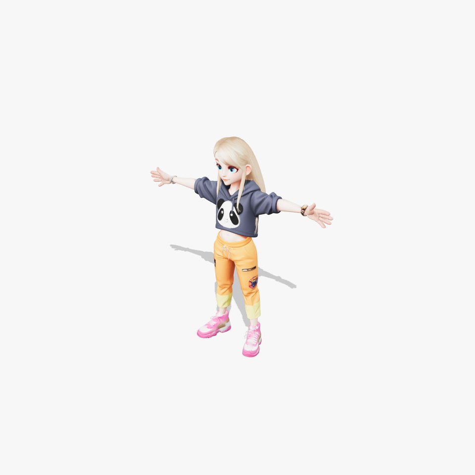 Stylized Female Character in Panda Hoodie