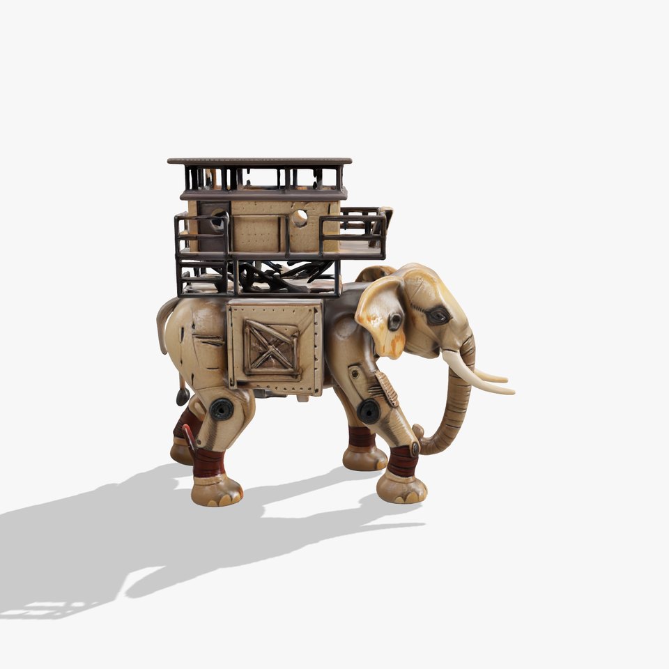 Mechanical Elephant with Observation Tower for Jungle Exploration