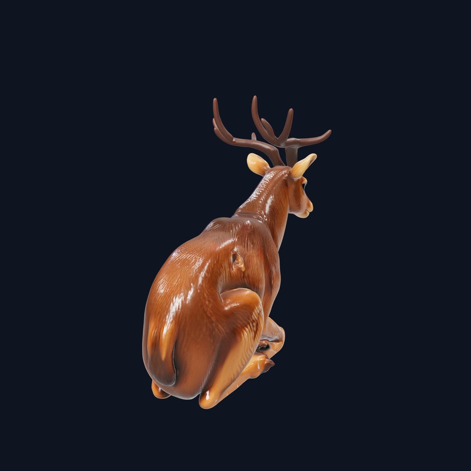Realistic Sitting Deer 3D Model with Textured Fur