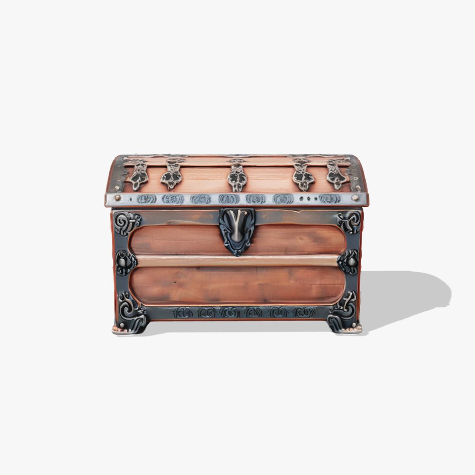 Victorian Gothic Treasure Chest with Ornate Iron Carvings