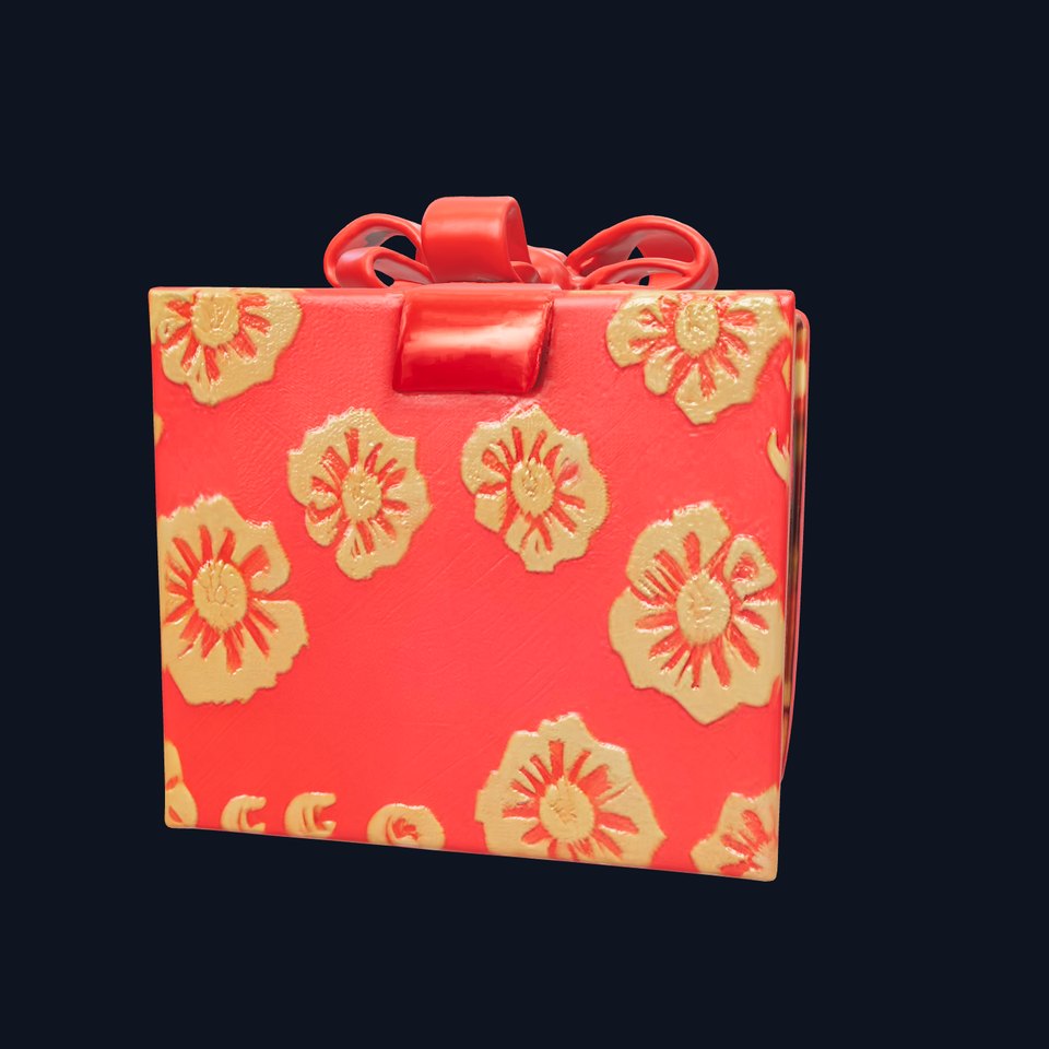 Luxurious Red Gift Box with Floral Motifs model pack