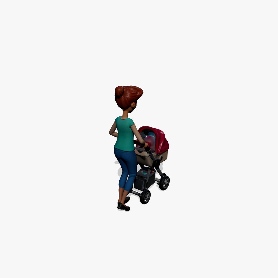 Cartoon Woman with Stroller Character model pack