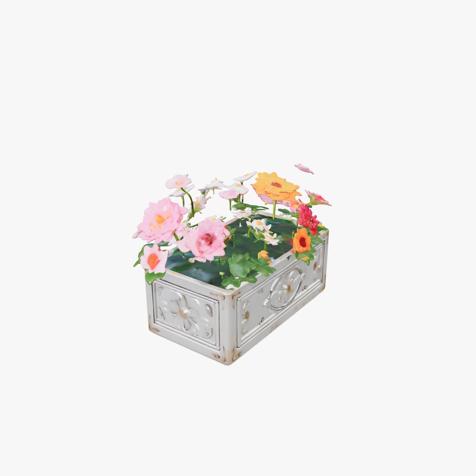 Decorative Concrete Planter with Flowers Model Pack