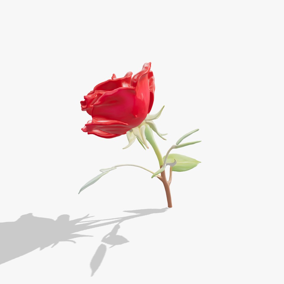 Red Rose Blossom Detailed Sculpture model pack