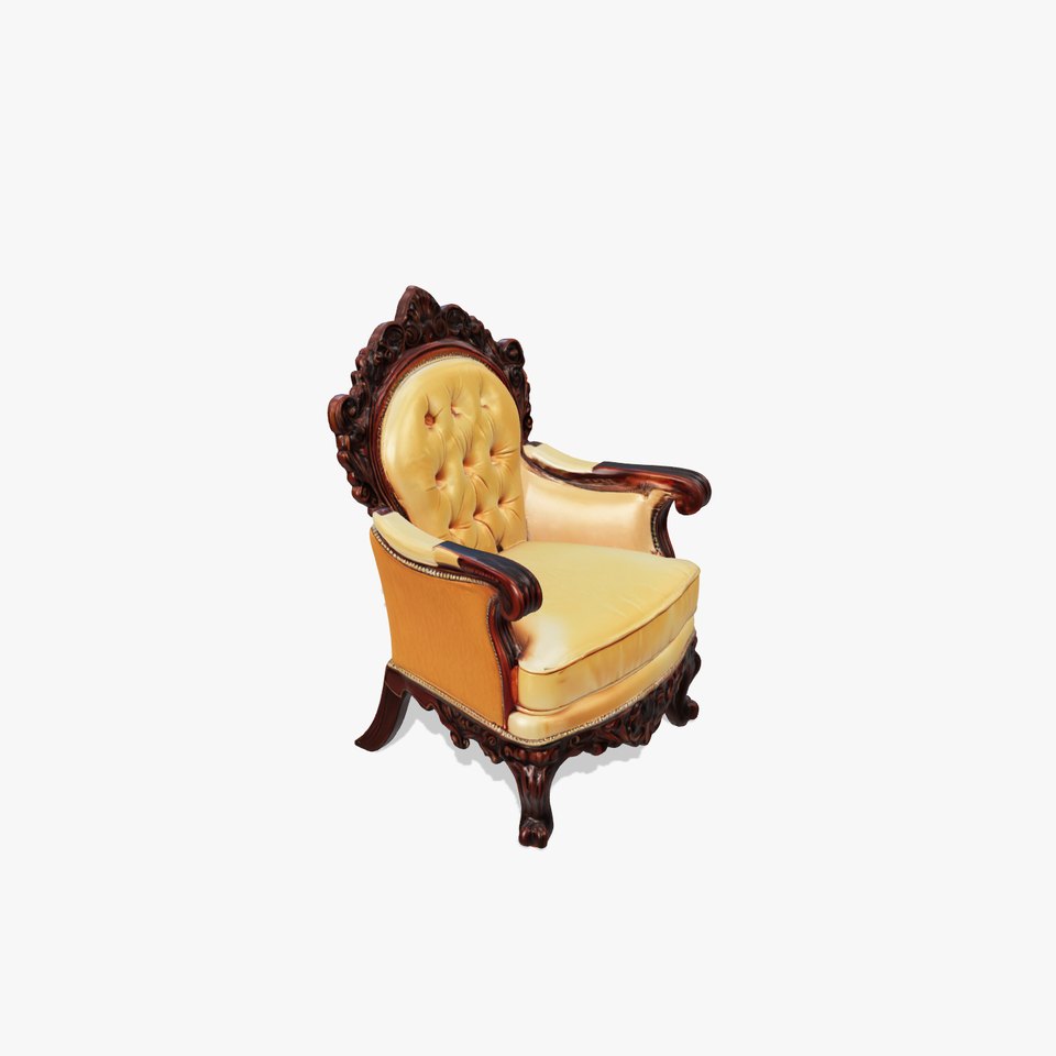 Vintage Ornate Velvet Upholstered Wooden Chair model pack