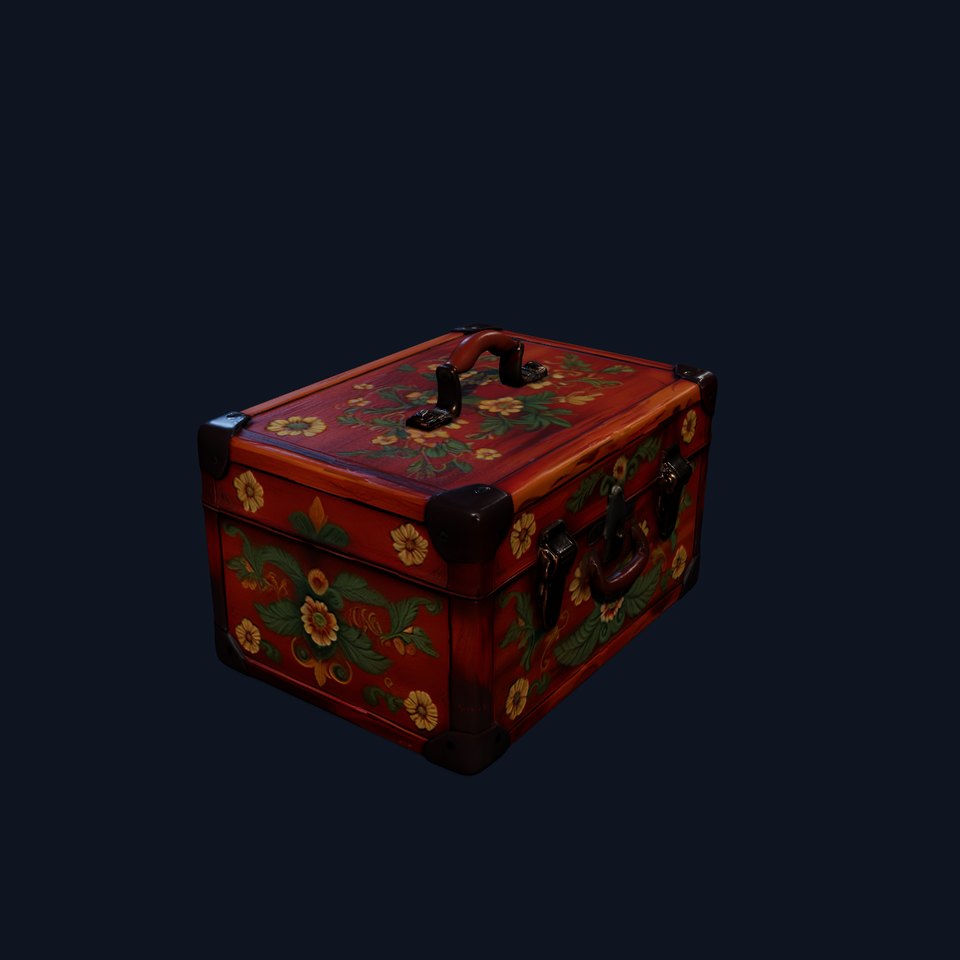 Vintage Floral Wooden Suitcase Model Pack