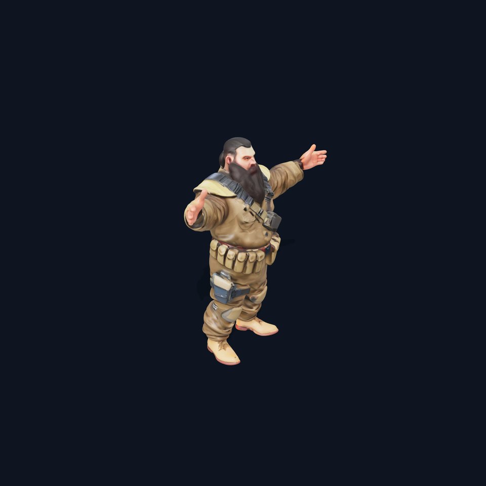 Bearded Soldier D Model with Tactical Gear for Games