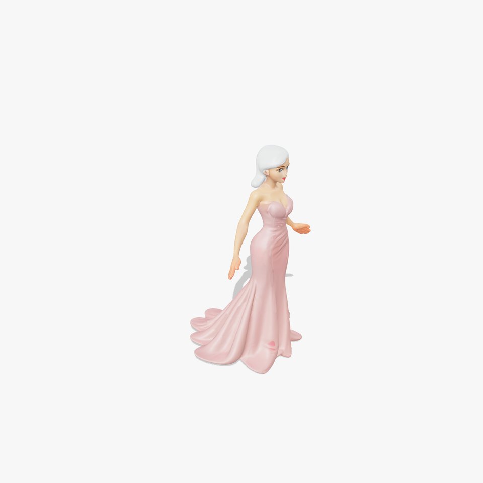 Elegant Evening Gown D Character Model with Silver Hair