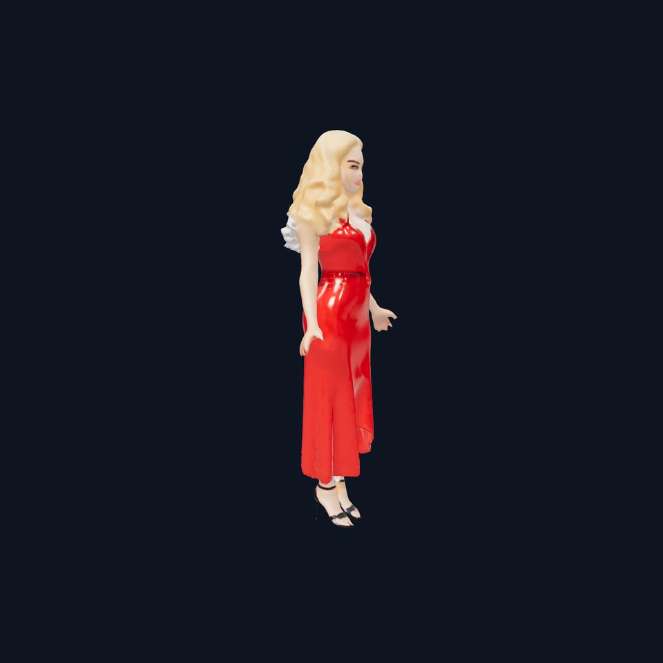 Elegant Evening Gown Character with Blonde Hair and Red Dress