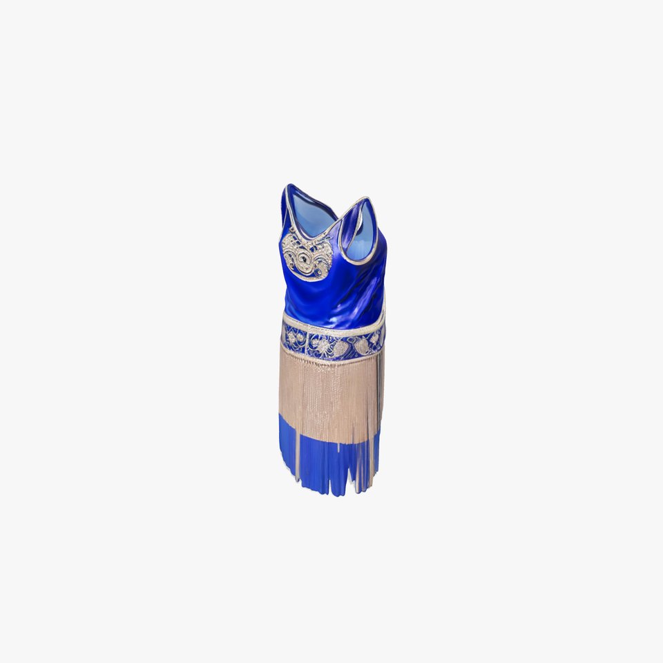 Elegant Blue Dress with Fringe Detail Model Pack