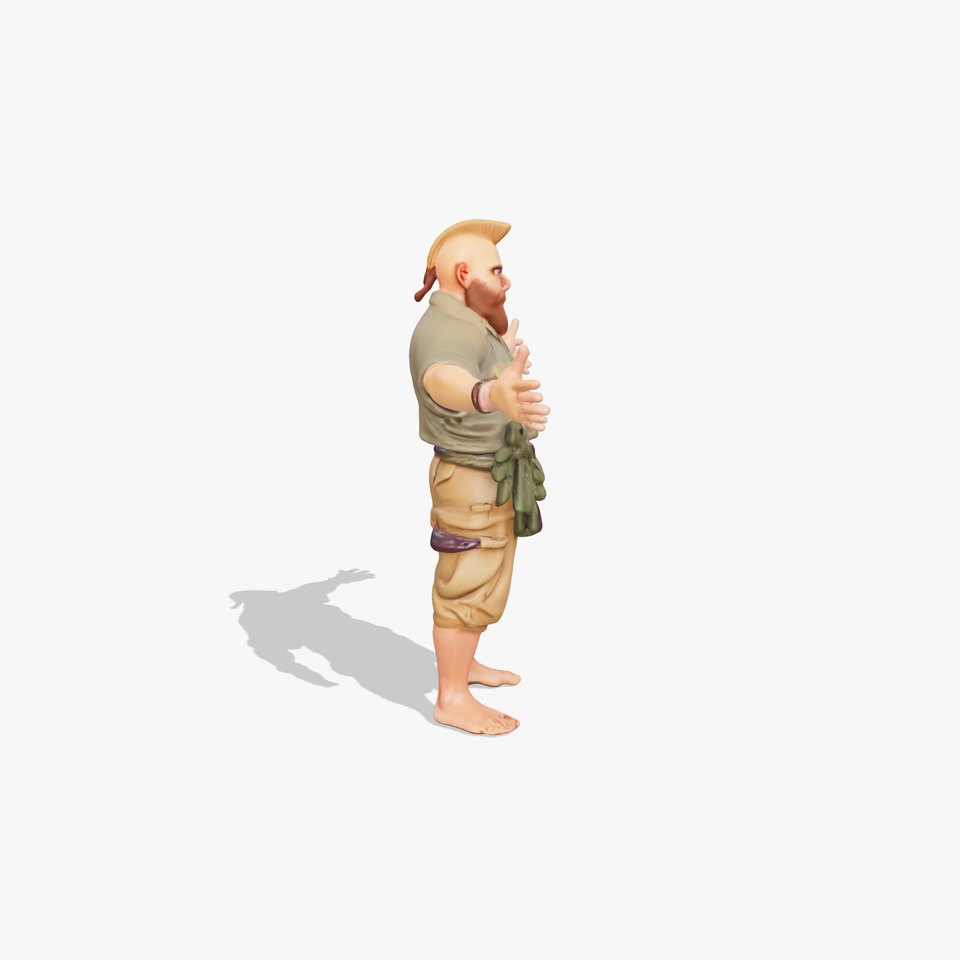 Strong Warrior D Character Model with Mohawk  Beard