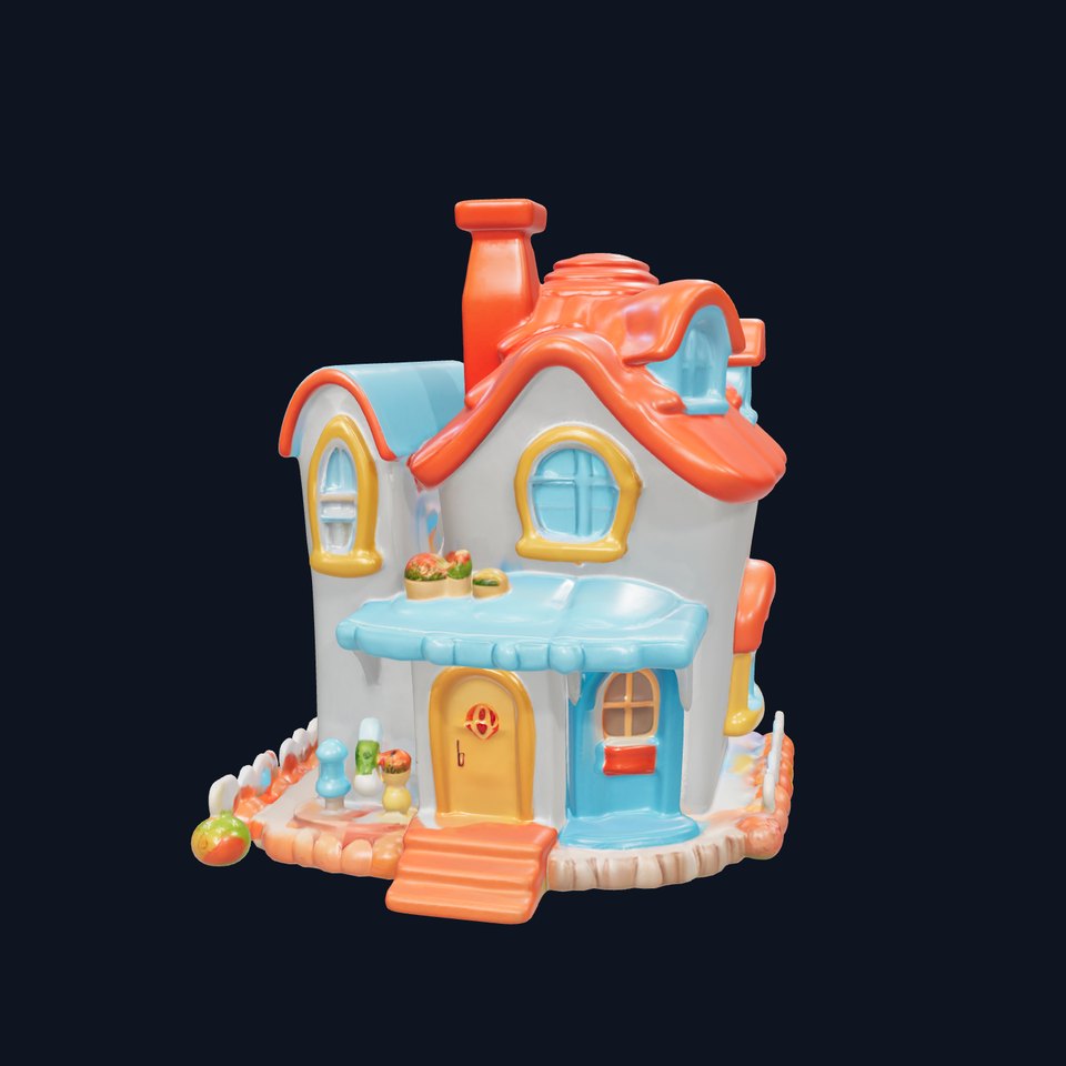 Cartoon House D Model Pack with Colorful Roof