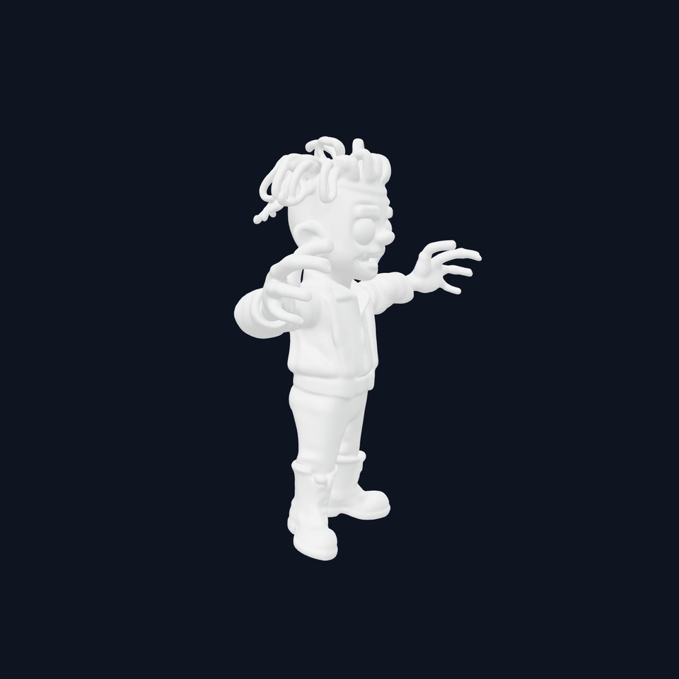 Cartoon Zombie Character Model with Twisted Hair and Expressive Face
