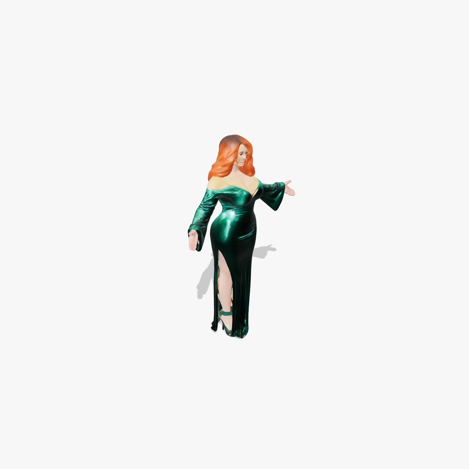Elegant Redhead Woman in Green Gown D Character Model