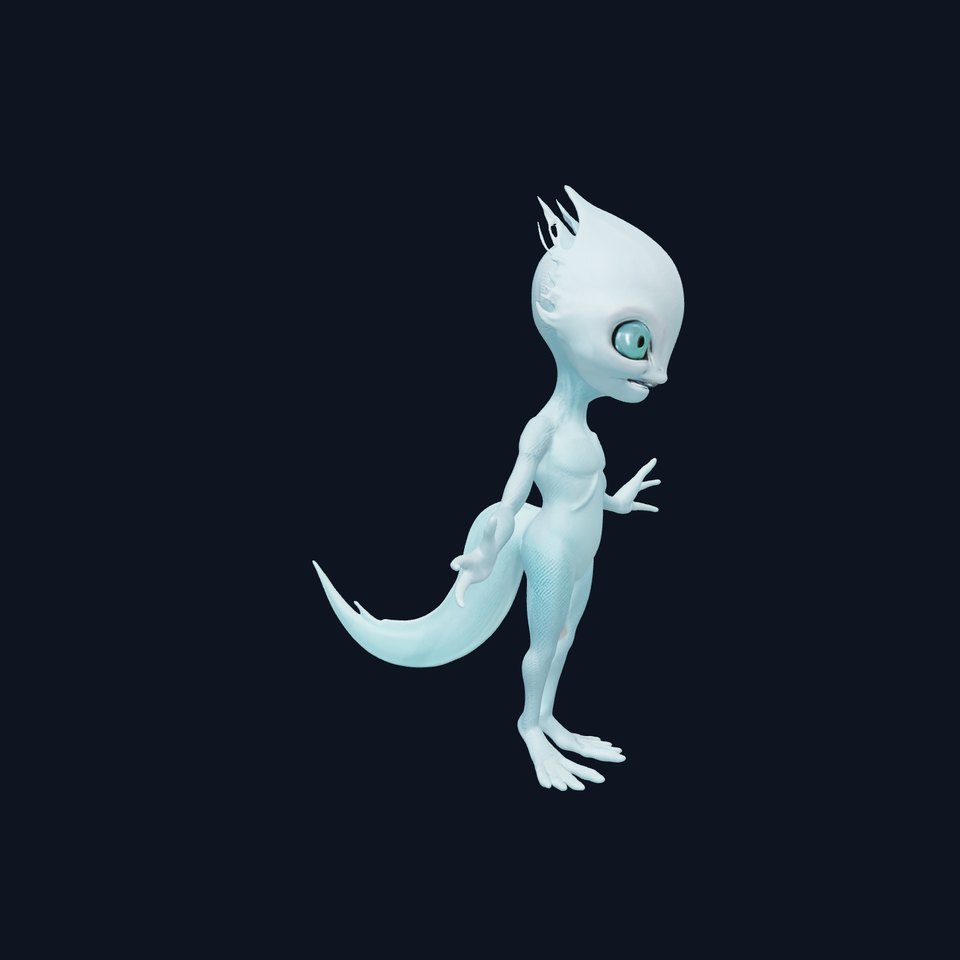 Blue Alien Lizard D Character Model for Games and VR