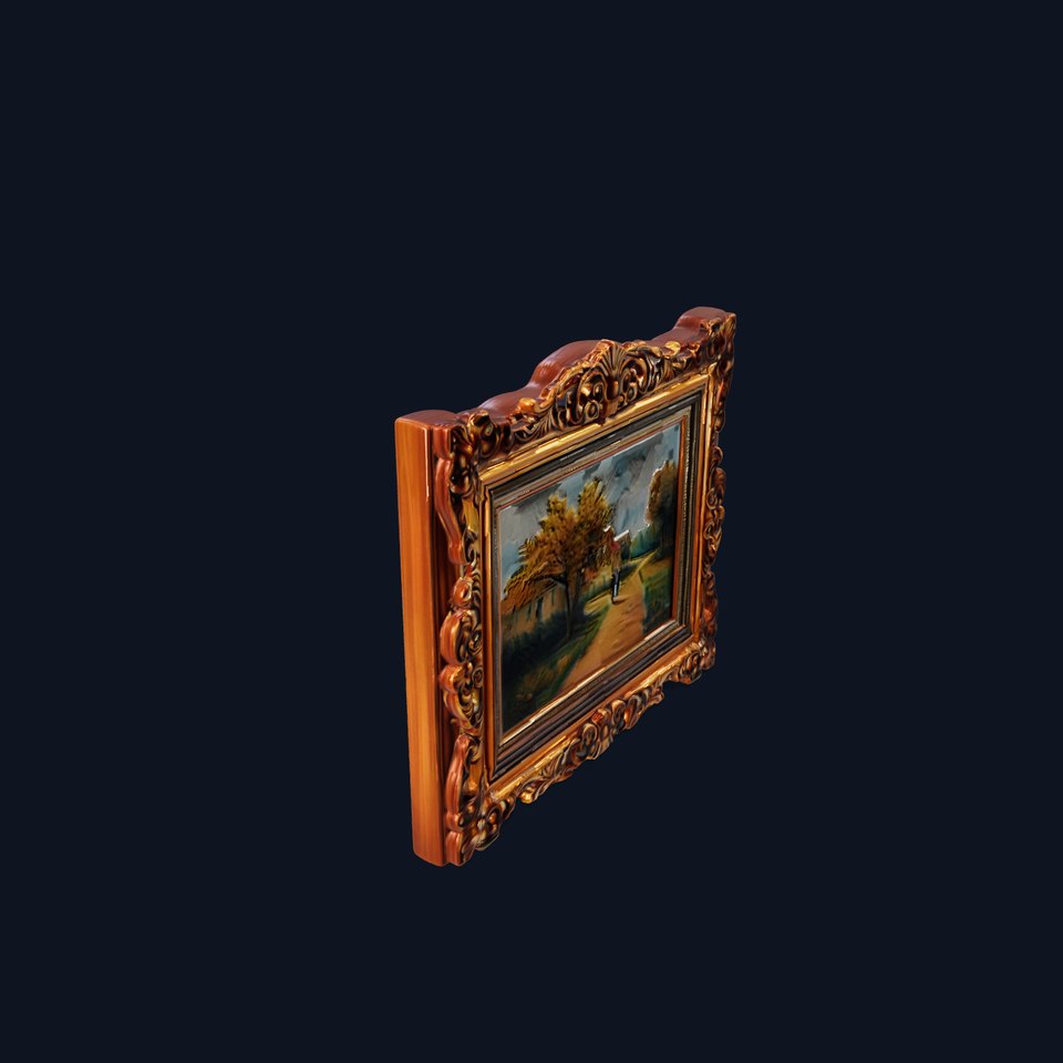 Ornate Gold Frame with Landscape Painting Model Pack