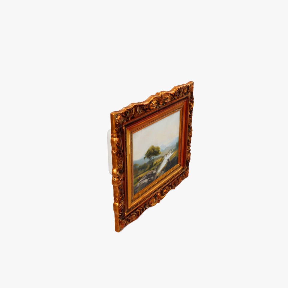 Ornate Gold Picture Frame and Landscape Painting Model Pack