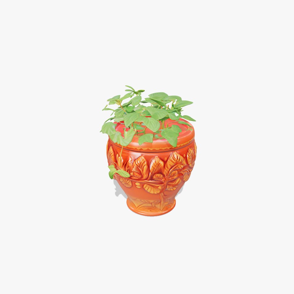 Decorative Plant Pot with Leaves Model Pack