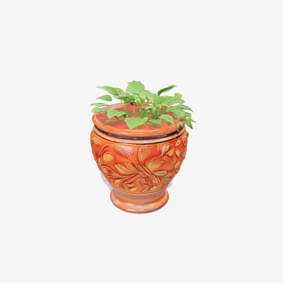 Decorative Terra Cotta Flower Pot with Plant Model Pack