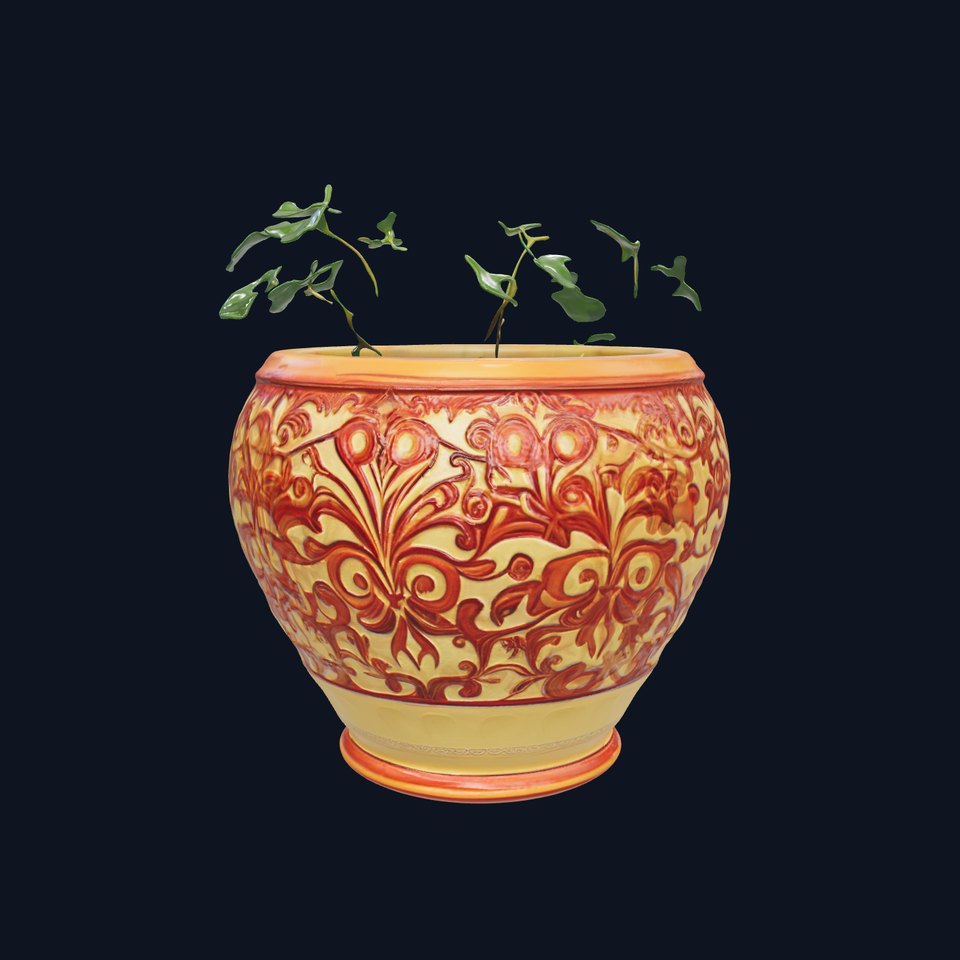 Ornate Decorative Planter with Greenery Model Pack