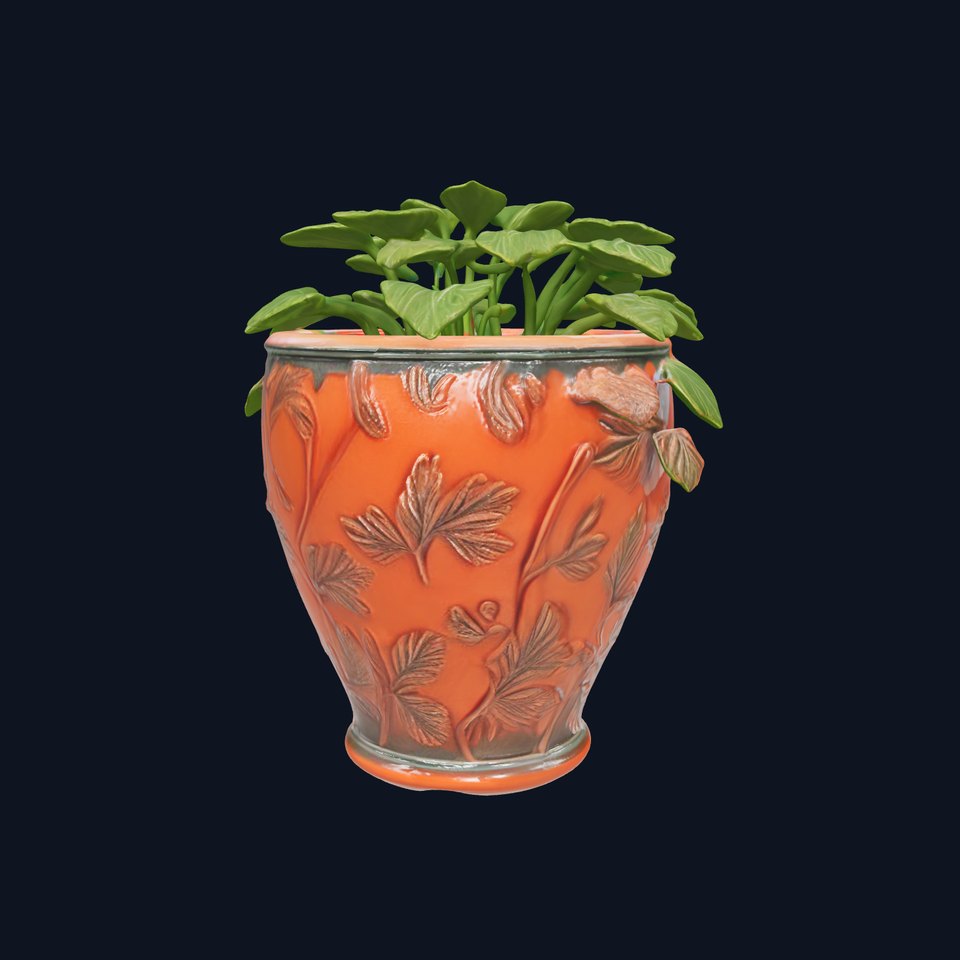 Decorative Plant Pot with Leaves Model Pack