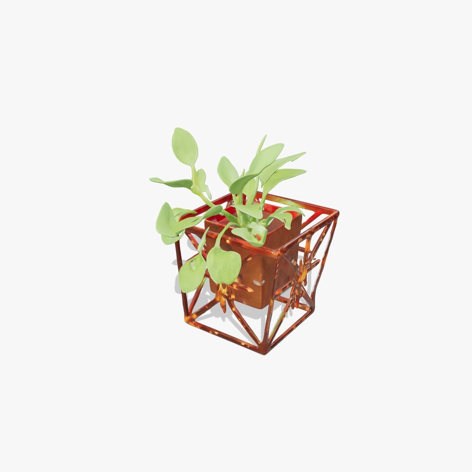 Rustic Geometric Plant Pot with Metal Frame Model Pack