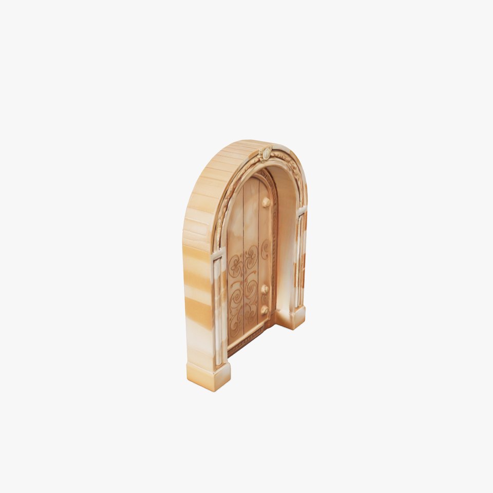 Ornate Arched Wooden Door Model Pack