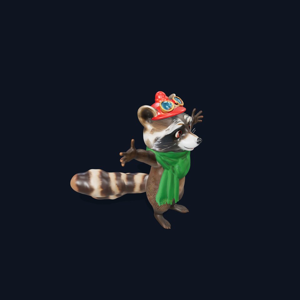 Adventurous Raccoon with Scarf Rigged and Animated Character Model