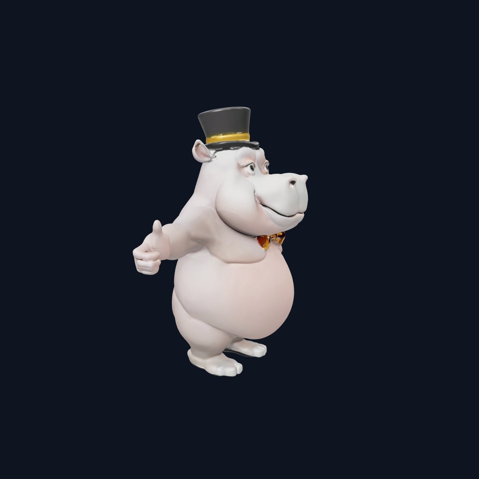 Dapper Hippo Character Model Rigged and Animated