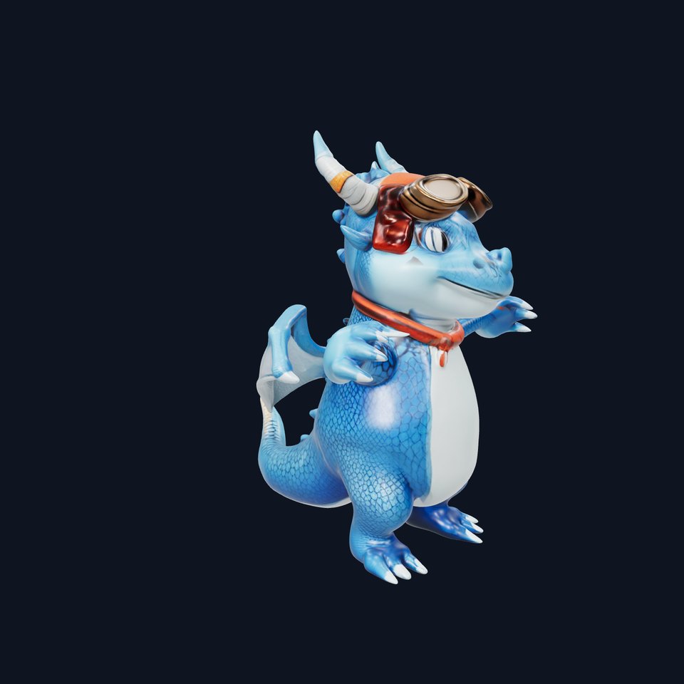 Blue Baby Dragon Rigged and Animated Character Model for Games and VR