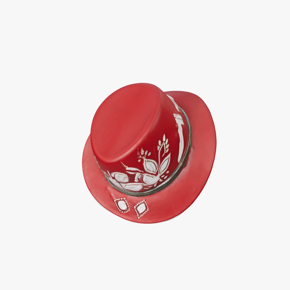 Red Fedora Hat with Decorative Patterns Model Pack