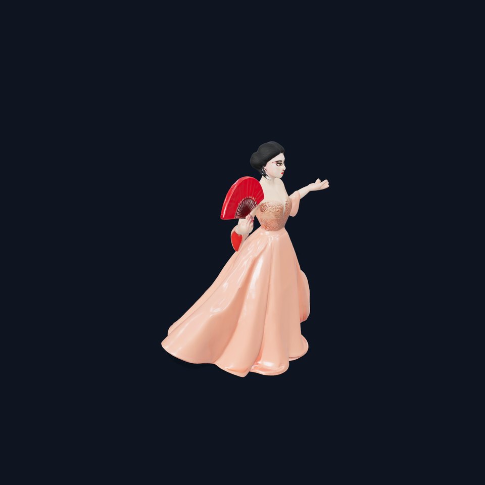 Elegant Lady in Peach Gown Rigged and Animated Character Model
