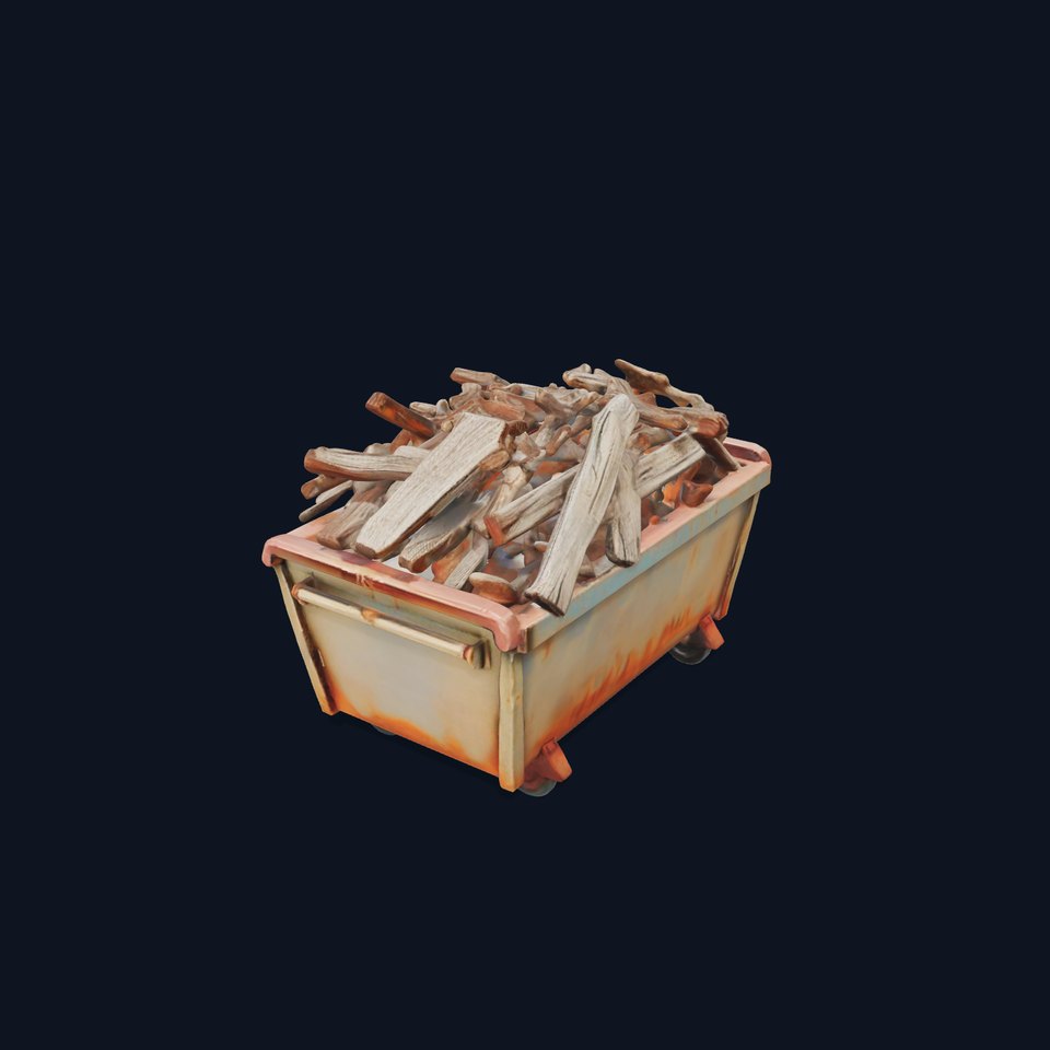 Industrial Dumpster with Scrap Wood Model Pack