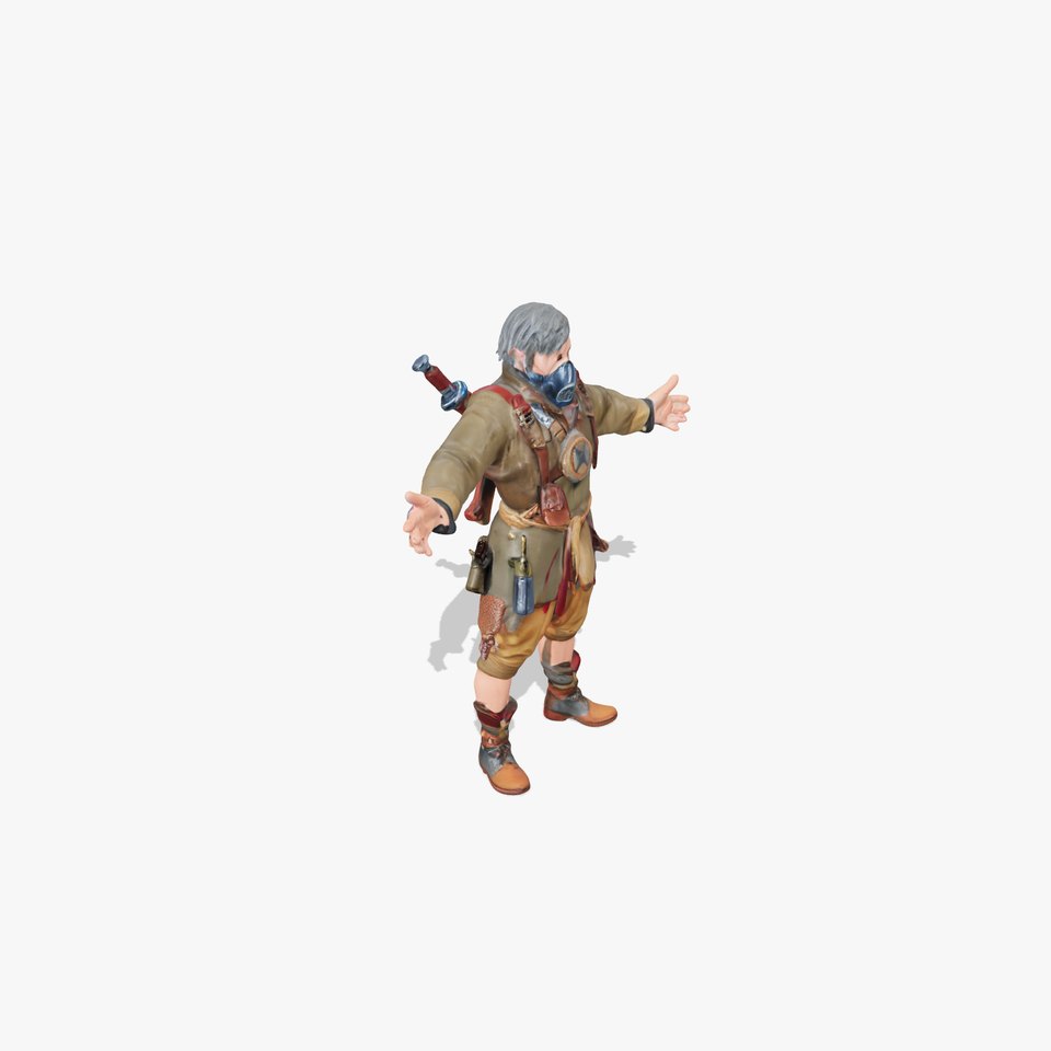 PostApocalyptic Survivor with Gas Mask Rigged and Animated