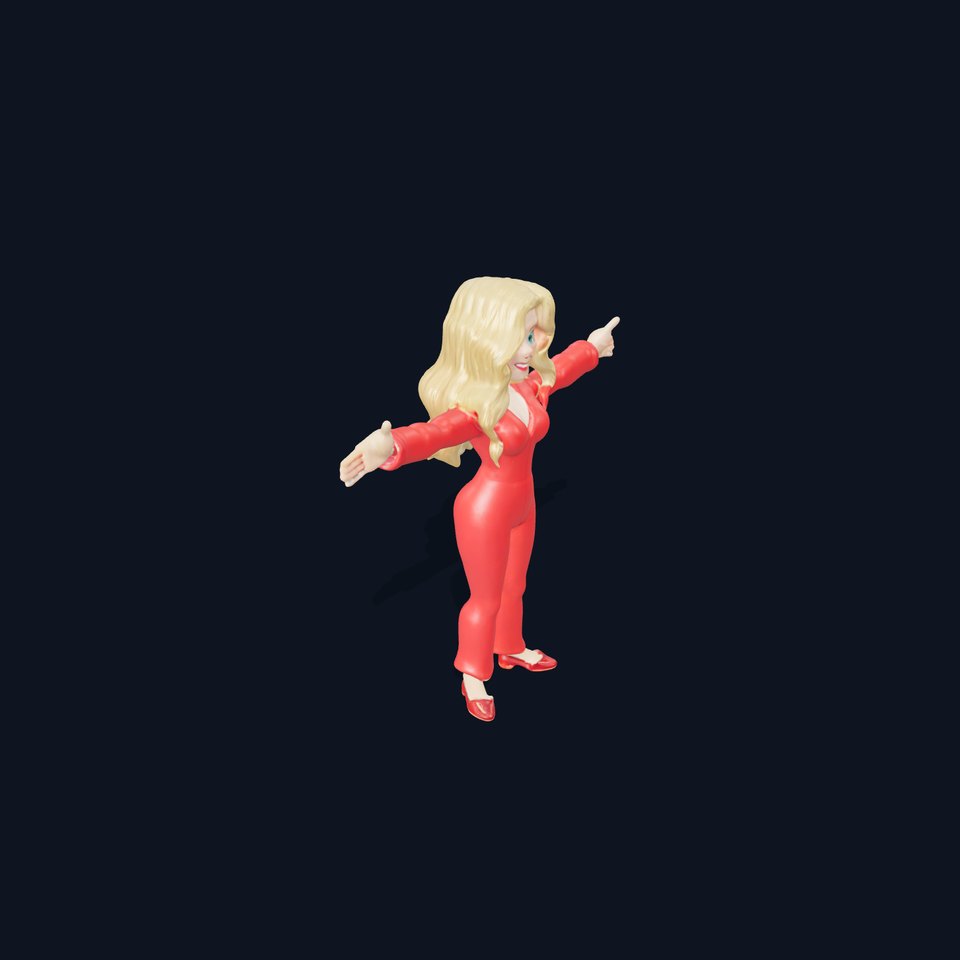 Blonde Female Character in Red Suit Rigged and Animated
