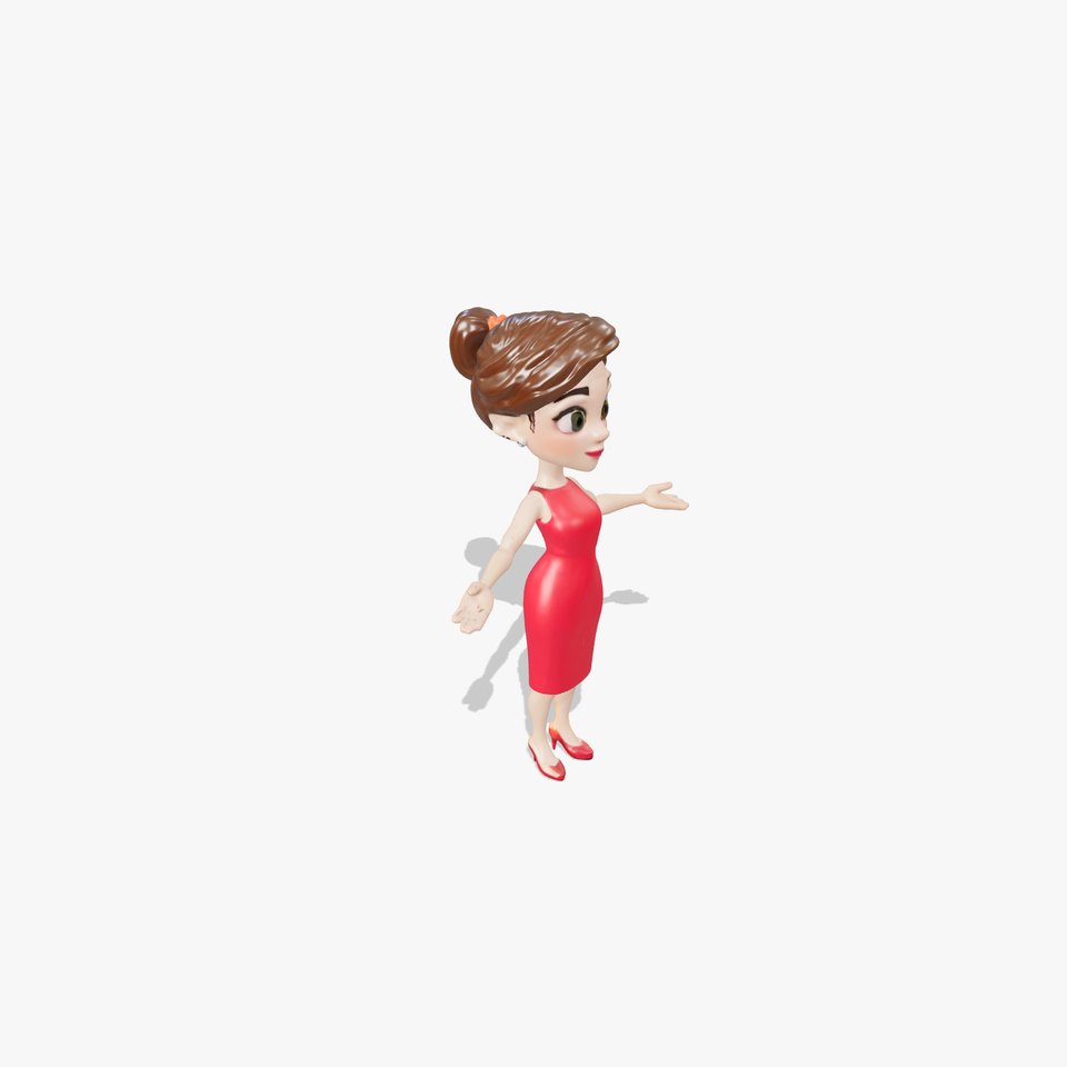 Animated Female Character in Red Dress Fully Rigged and Animated