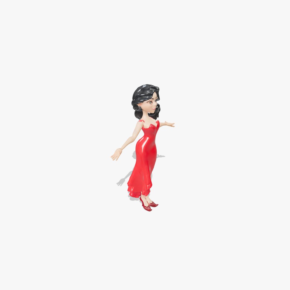 Elegant Female Character in Red Dress Rigged and Animated