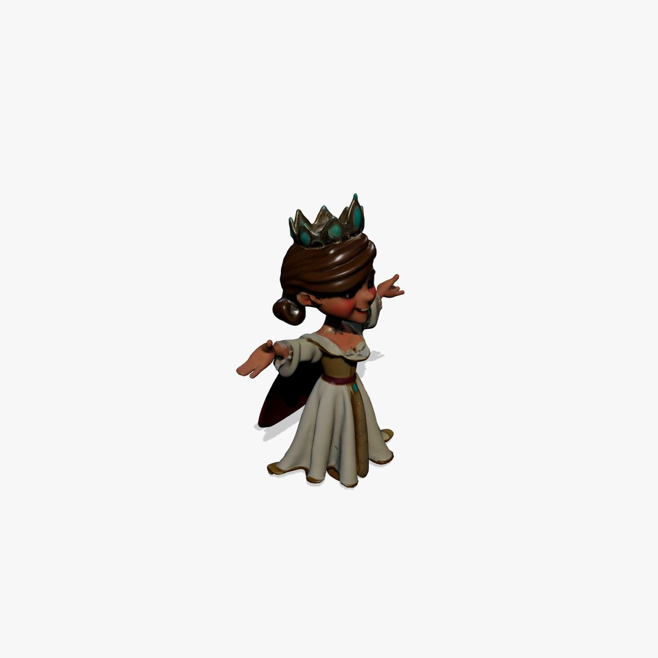 Princess Character Model Rigged and Animated with Crown and Cape