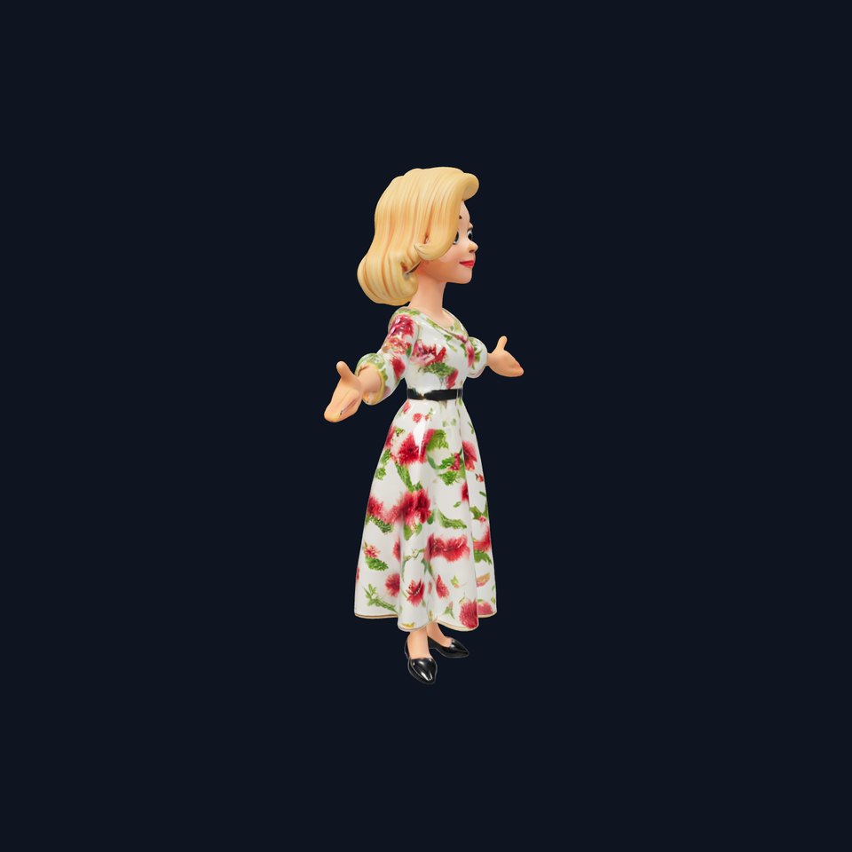 Animated D Character Model  Flower Dress Woman Rigged and Animated
