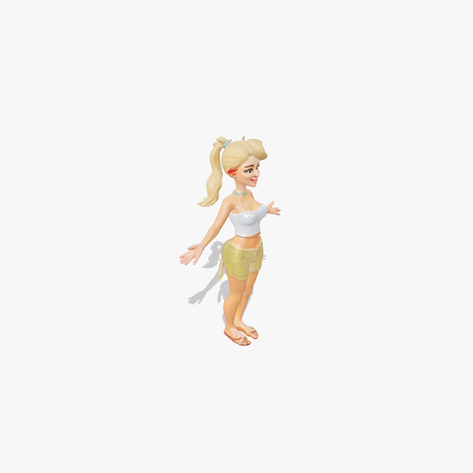 Animated Summer Girl Character Rigged and Animated with PBR Textures