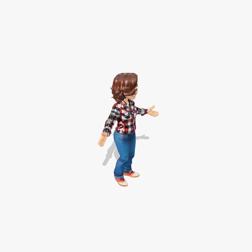 CurlyHaired Female Character Rigged and Animated with Casual Outfit