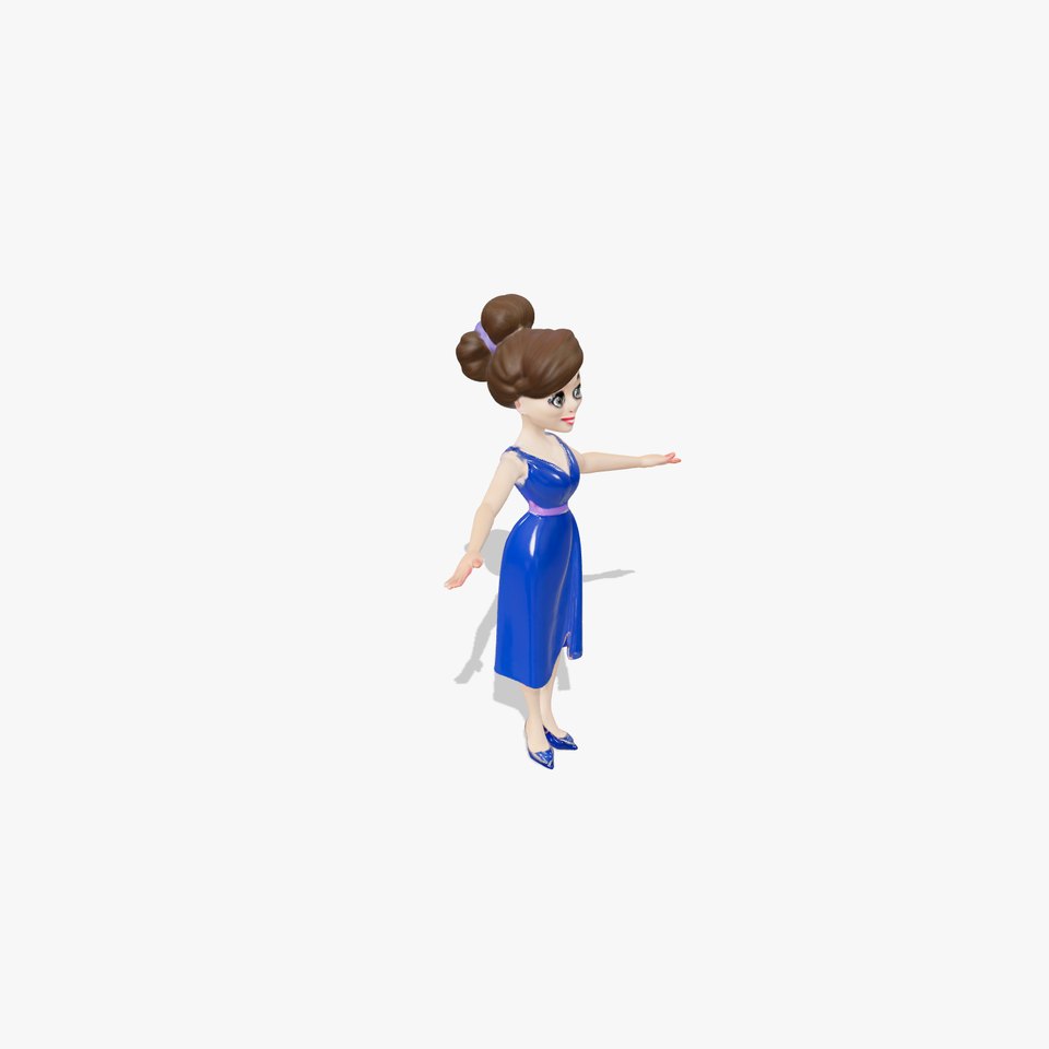 Elegant Blue Dress Female Character Model  Rigged and Animated