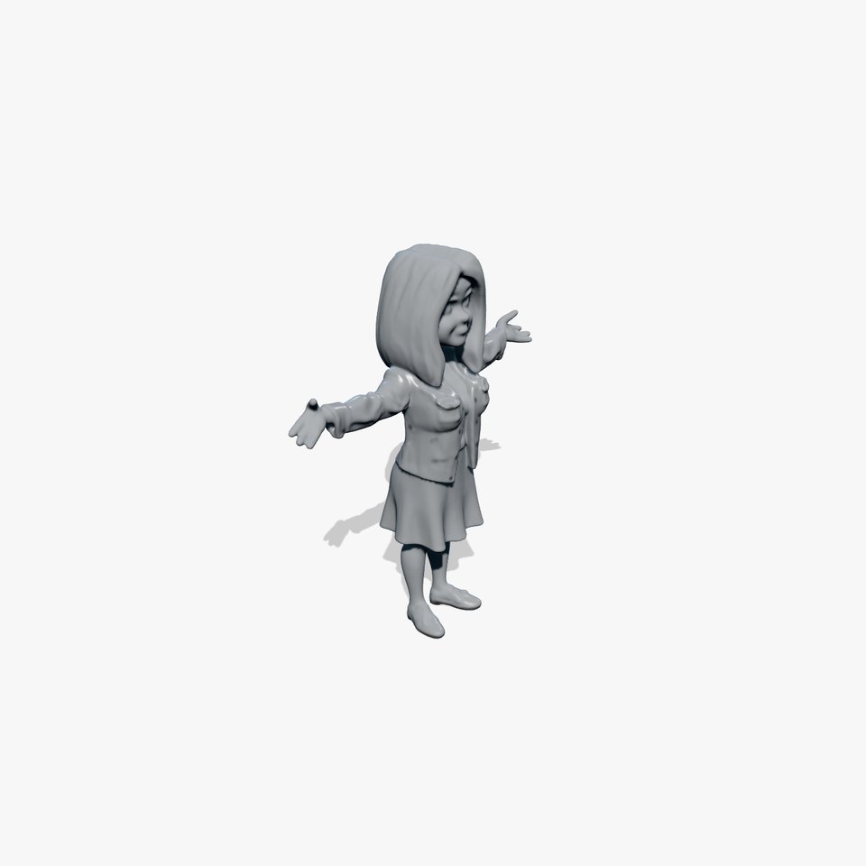 Friendly Animated Female Character Wearing Blue Dress  Rigged and Animated