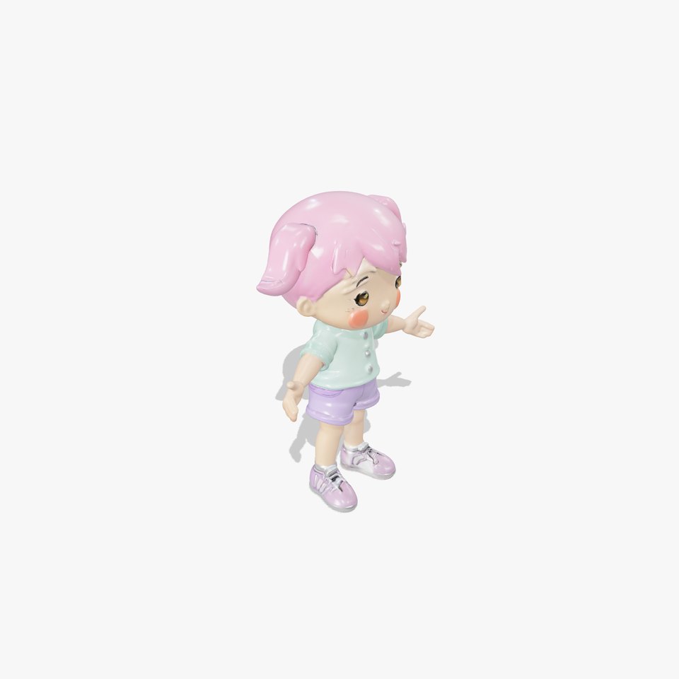 Cute PinkHaired Child Character Model  Rigged and Animated