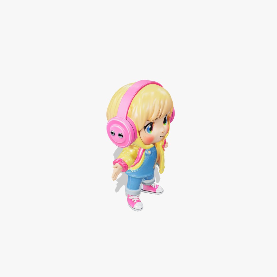 Cute Child Character with Headphones Rigged and Animated